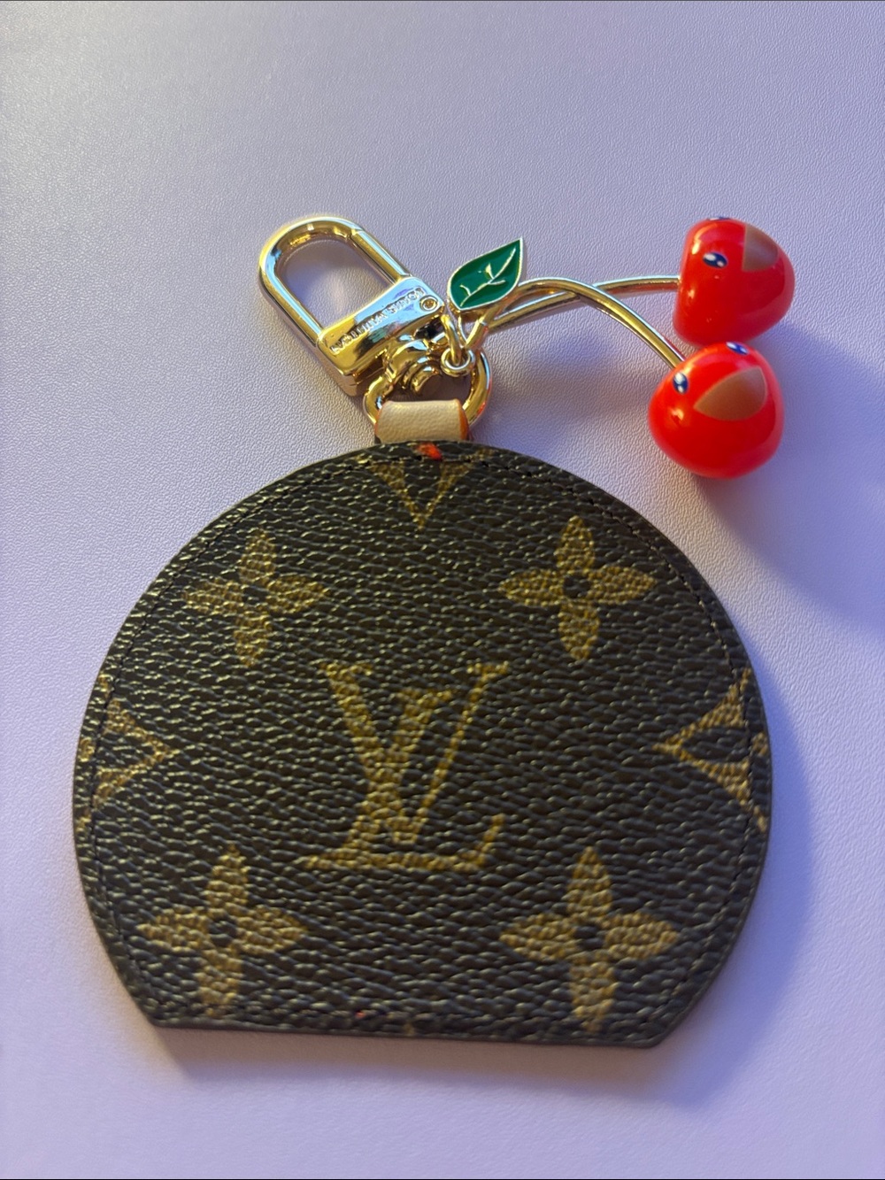 Louis Vuitton Monogram Coin Pouch Key Holder with Red Cherry Charm